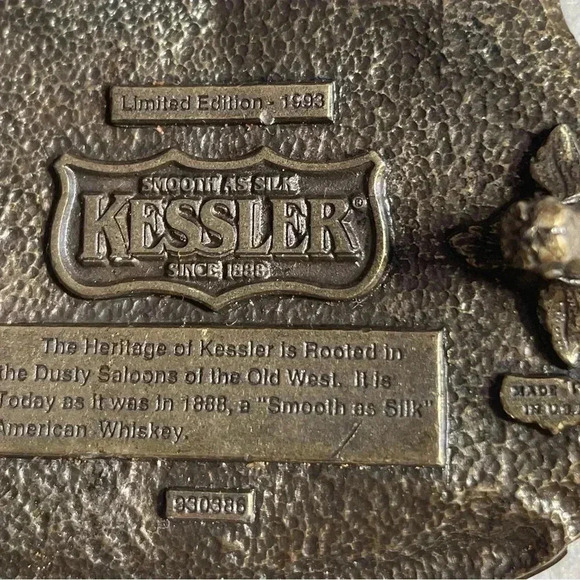 1993 Kessler Whiskey Brass Buckle 3” x 2.25” Vintage Limited Edition Made USA - Picture 3 of 5